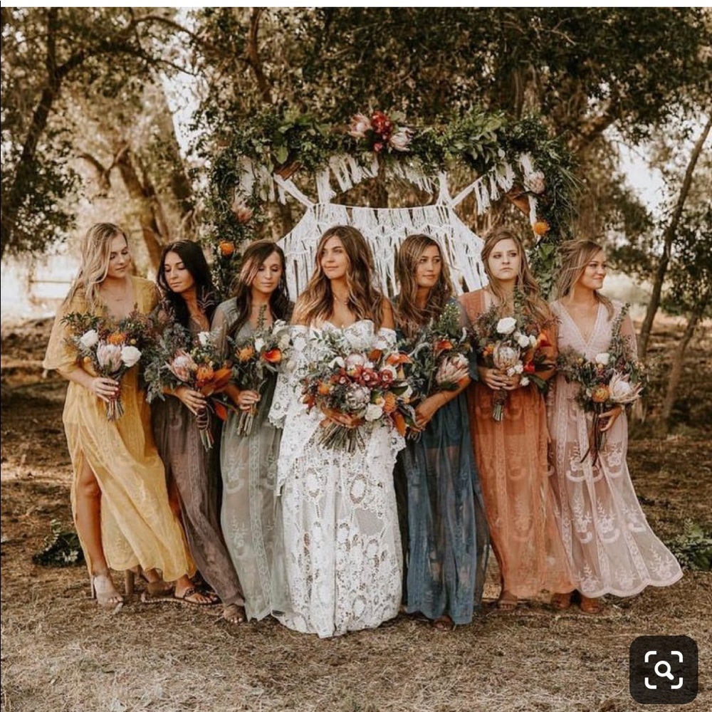 Boho lace maxi romper brown bridesmaid dress - Picture 2 of 5